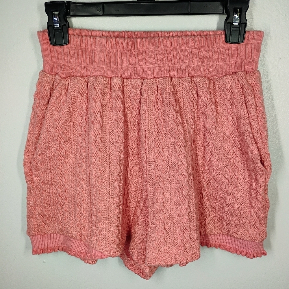 On Twelfth Ribbed‎ Knit Pink Pull On Shorts Coquette Pockets Size Medium